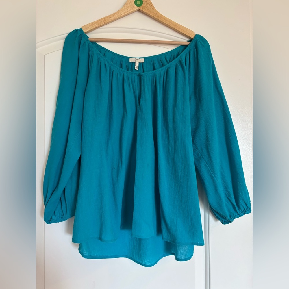 Joie turquoise peasant blouse. Lightweight and beautiful! Size L